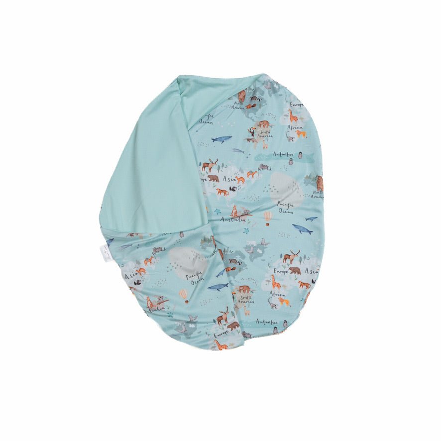 World traveler design cocoon swaddle in classic brushed fabric.