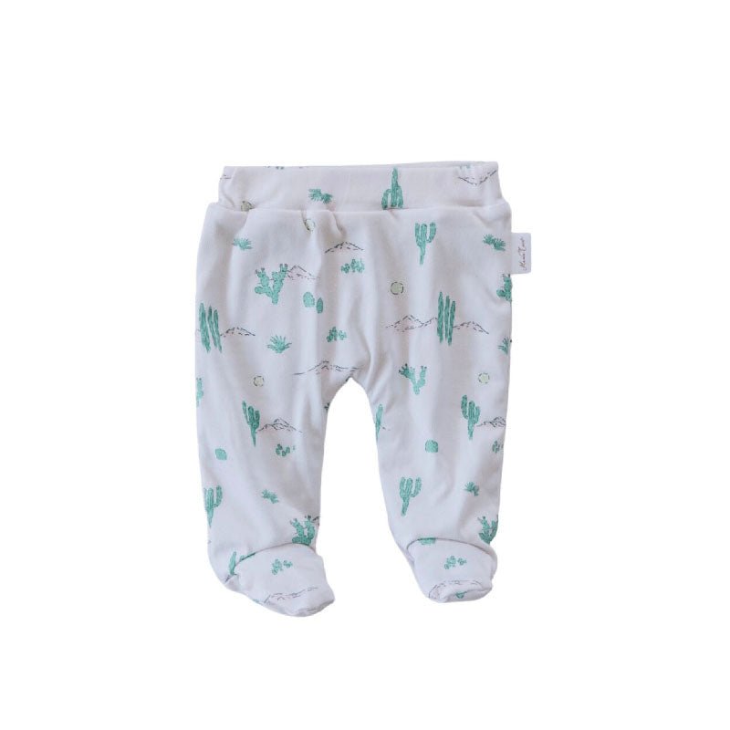 Bamboo cotton baby footie pants featuring the charming Desert Sunsets design.