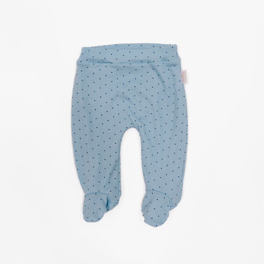 Baby footie pants designed in ultra-soft silky modal with the Dotted Blues theme.