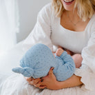 Soft and elegant knotty beanie in Dotted Blues fabric.