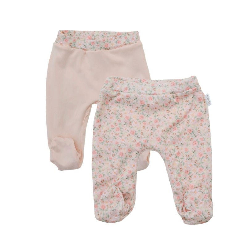 Reversible baby footie pants made with bamboo organic cotton and finished in the Dusty Roses design.