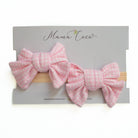 Headband & bow set in baby pink gingham design.
