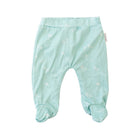Baby footie pants crafted from a soft bamboo cotton fabric featuring the Honeydew Palms print.