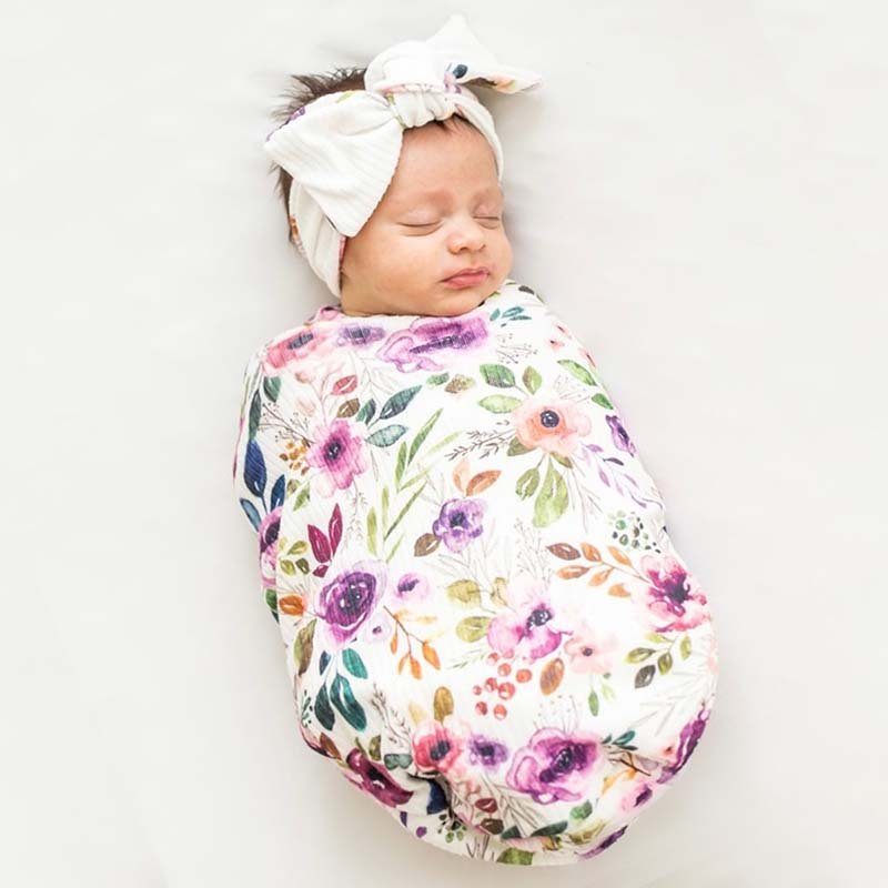 Ivory wildflowers design baby cocoon swaddle. 