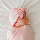 Baby pink gingham ruffle cuff long sleeve baby onesie outfit bundle made from silky modal fabric.