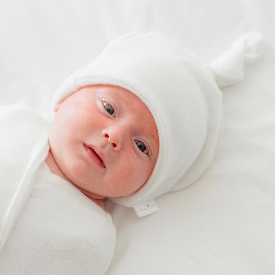 Knotty beanie in Plush Perfection design, made from Plush Dream fabric.