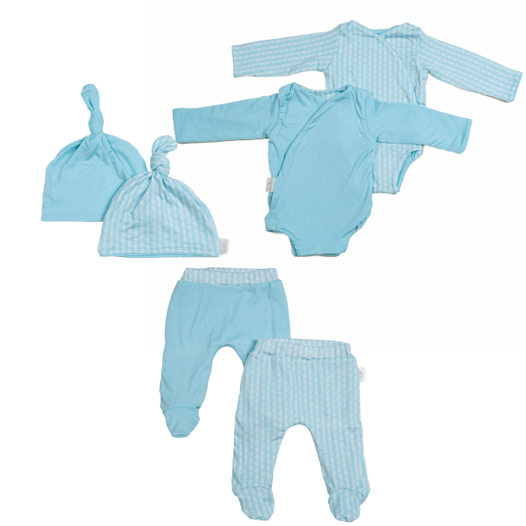 Long-sleeve onesie outfit bundle in lil-surfer design.