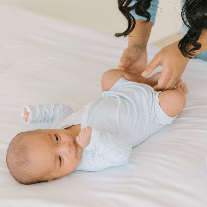 Baby Blue Gingham design long sleeve winged bodysuit.