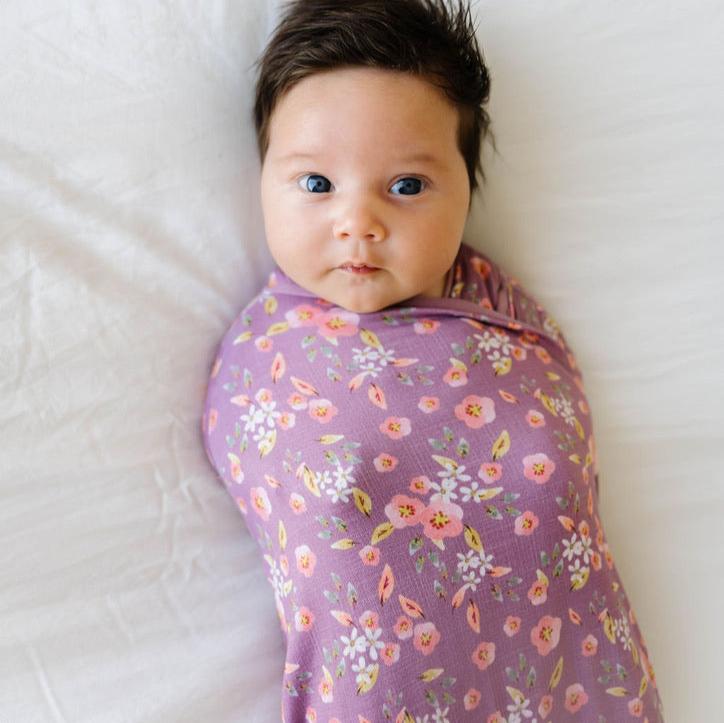 Peachy Lilac design baby cocoon swaddle.