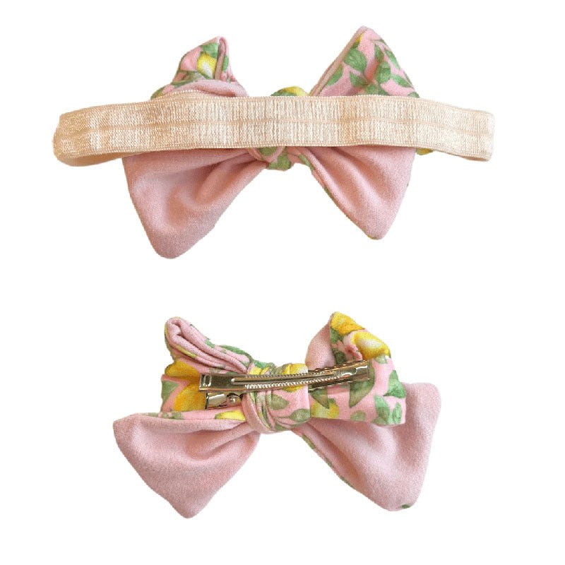 Pink Lemonade baby headband with bow crafted in cozy Classic Brushed fabric styles.