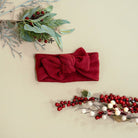 Adorable baby bow headwrap available in luxurious Plush Dark Cherry.