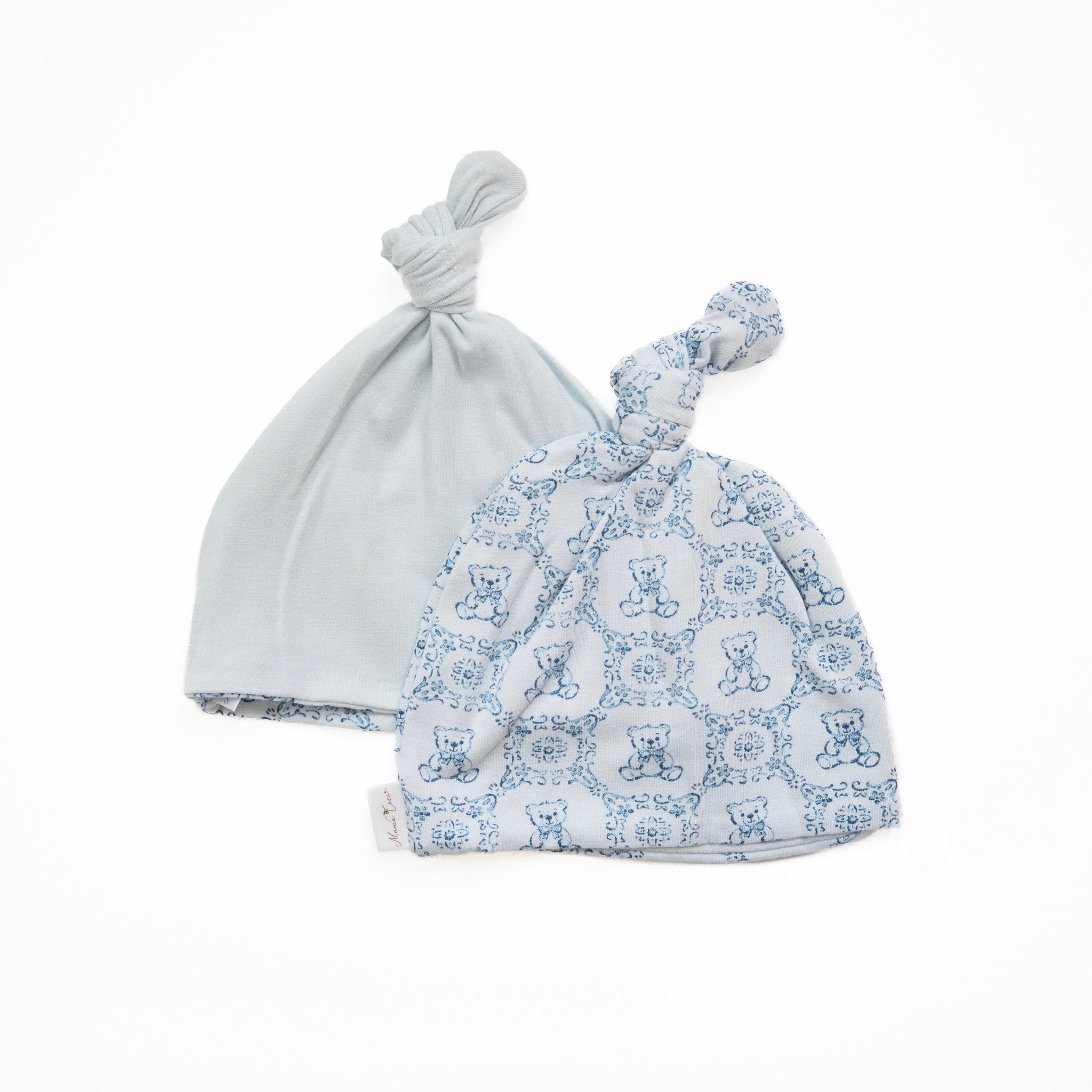 Reversible baby beanie in teddy tiles design.