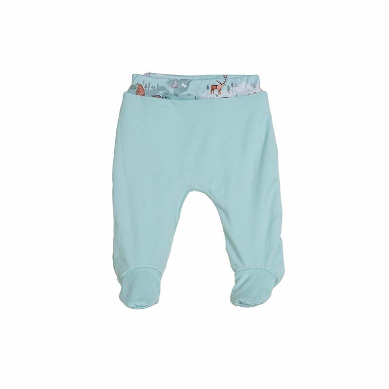 Reversible  baby footie pants in eco-friendly bamboo cotton fabric with a World Traveler inspired print.