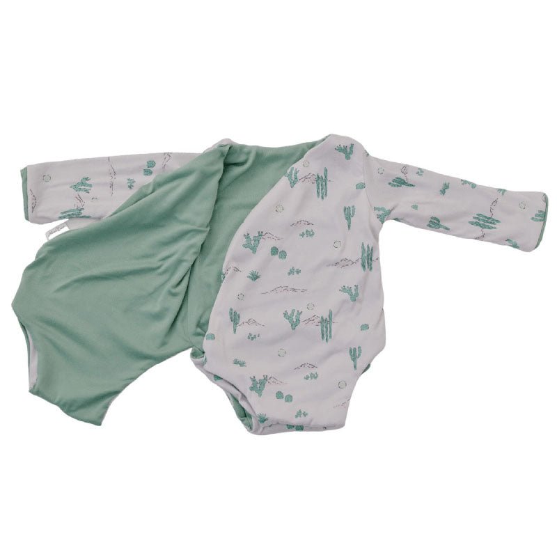 Reversible long sleeved winged bodysuit for babies in classic brushed fabric.