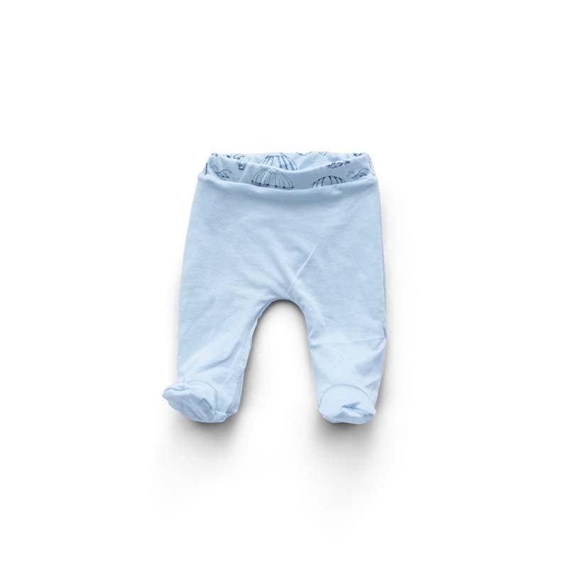 Comfortable reversible bamboo cotton baby footie pants in the Bon Voyage collection.