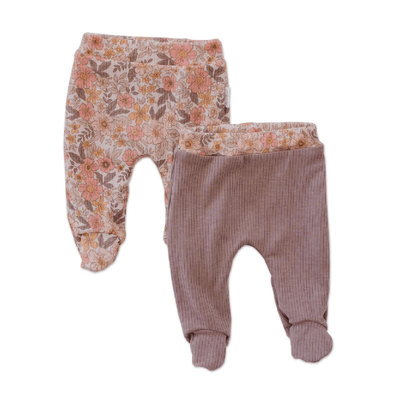 Reversible baby footie pants designed in ultra-soft bamboo organic cotton with the Sugar Plums theme.