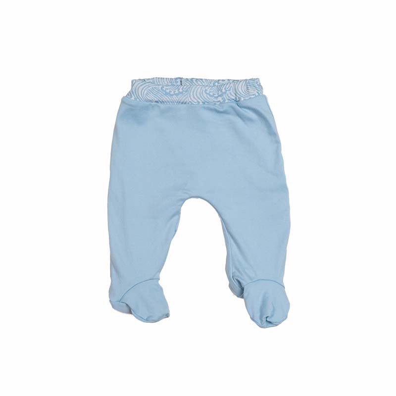 Reversible baby footie pants designed in ultra-soft bamboo cotton with the Blue Swells theme.