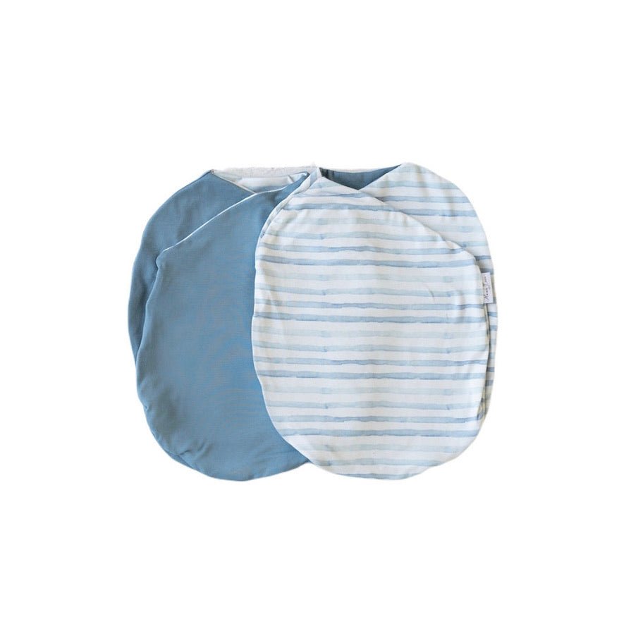 Reversible chambray waves design cocoon baby swaddle in classic brushed fabric.