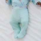 Reversible baby footie pants designed in bamboo cotton fabric featuring our World Traveler design.