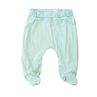 Reversible baby footie pants designed in ultra-soft bamboo cotton with the Honeydew Palms theme.