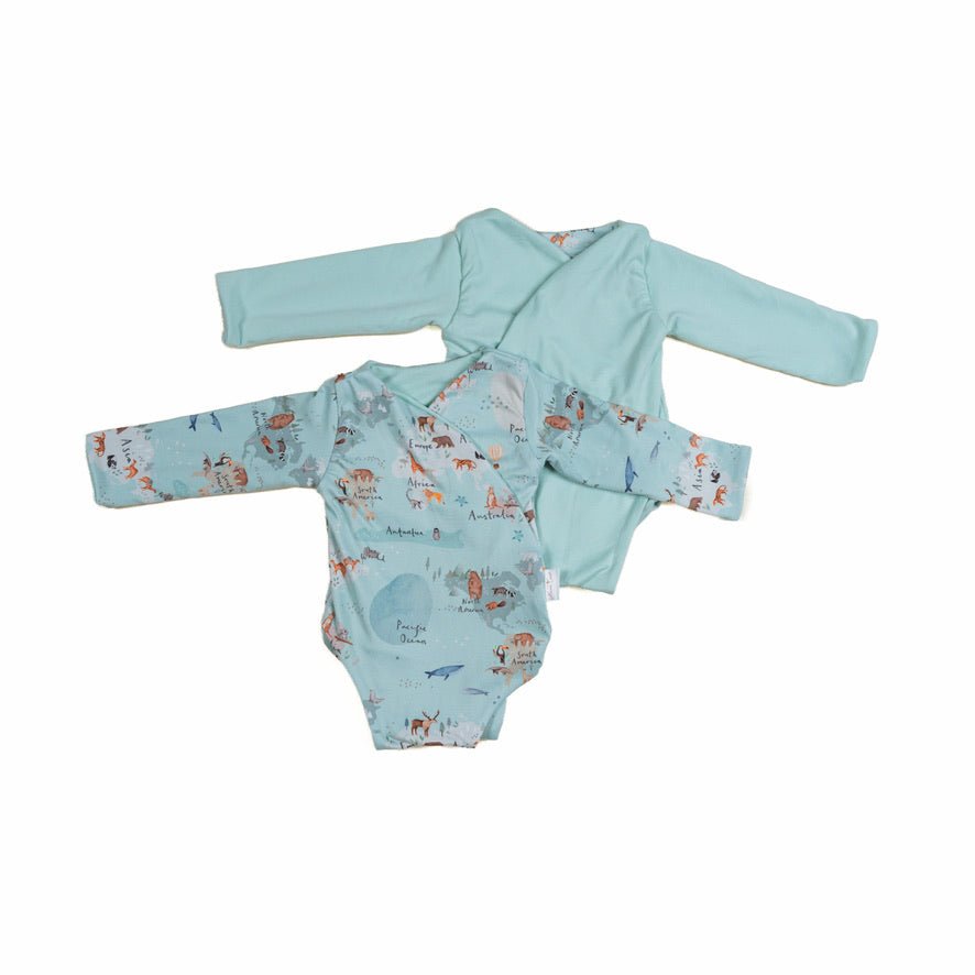 Reversible World Traveler design long sleeve winged bodysuit.