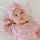 Classic brushed flutter sleeve newborn essentials bundle in bitty pink blooms design.