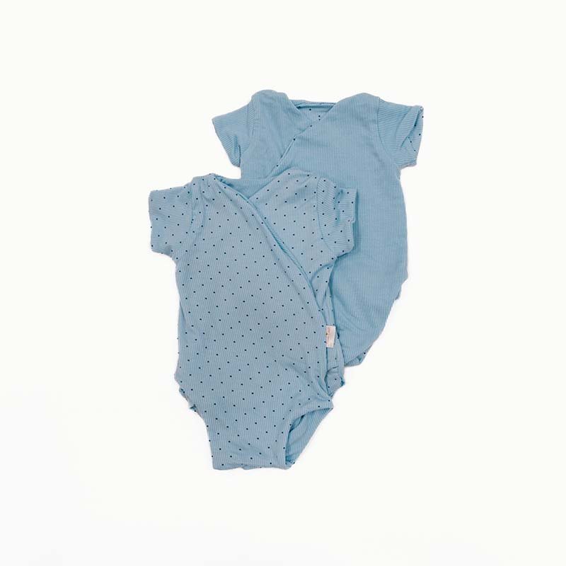 Reversible Dotted Blues design short sleeve winged bodysuit.
