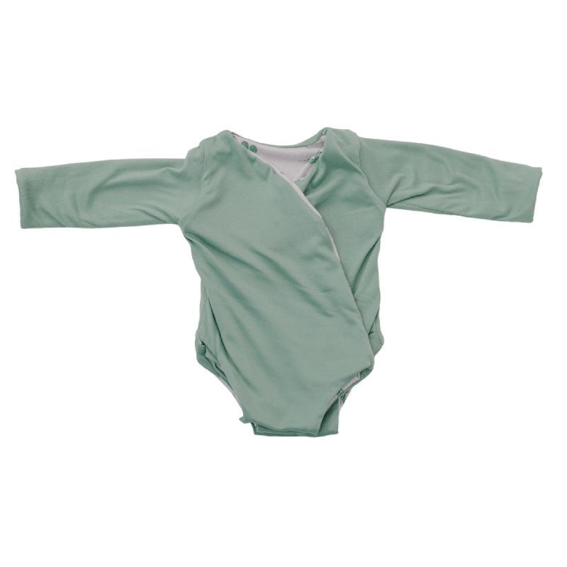 Reversible long sleeved winged bodysuit for babies in classic brushed fabric.
