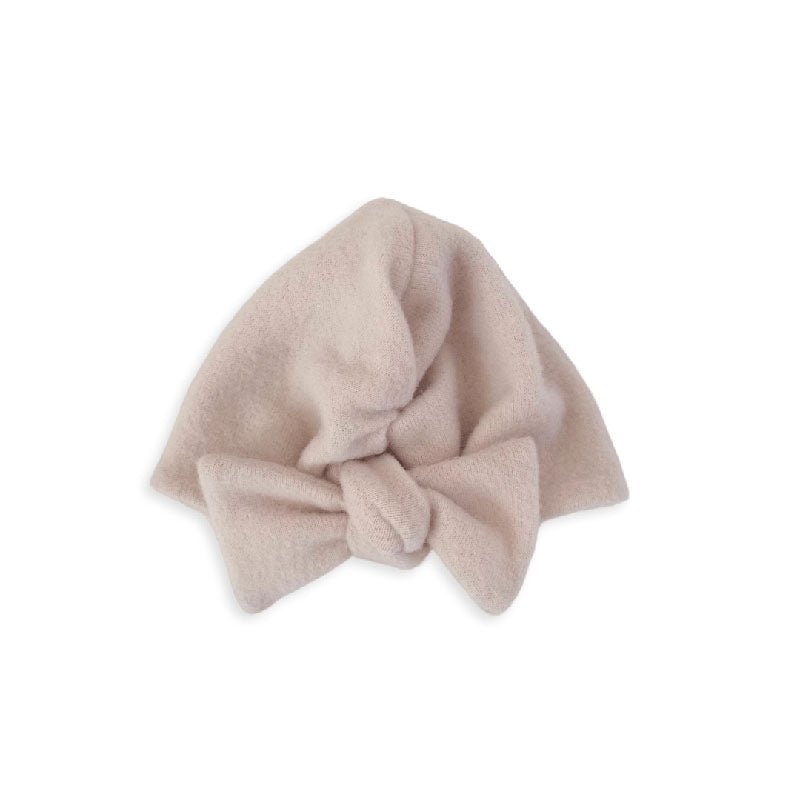 Plush Latte ruched beanie for babies, featuring a stylish bow detail.