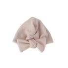 Plush Latte ruched beanie for babies, featuring a stylish bow detail.