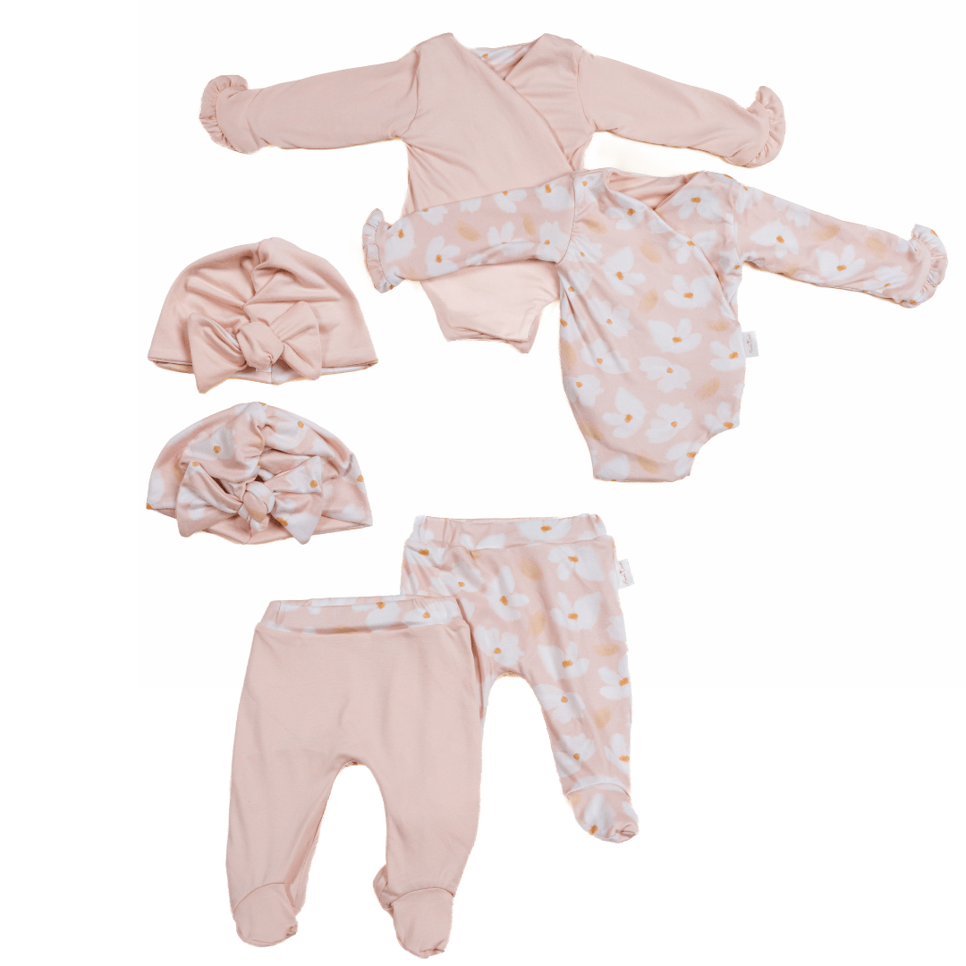 Sweet lily ruffle cuff long-sleeve onesie outfit bundle made from soft classic brushed texture fabric.