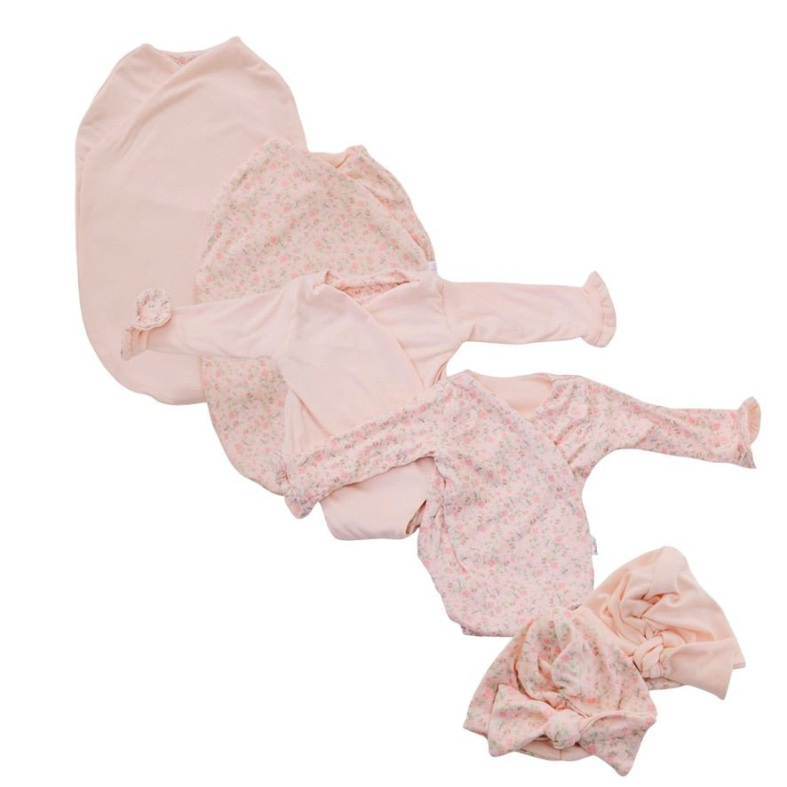 Classic brushed long sleeve newborn baby bundle, featuring adorable ruffle cuffs.