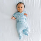 Reversible short-sleeve baby onesie outfit bundle made from bamboo cotton in bon voyage design.