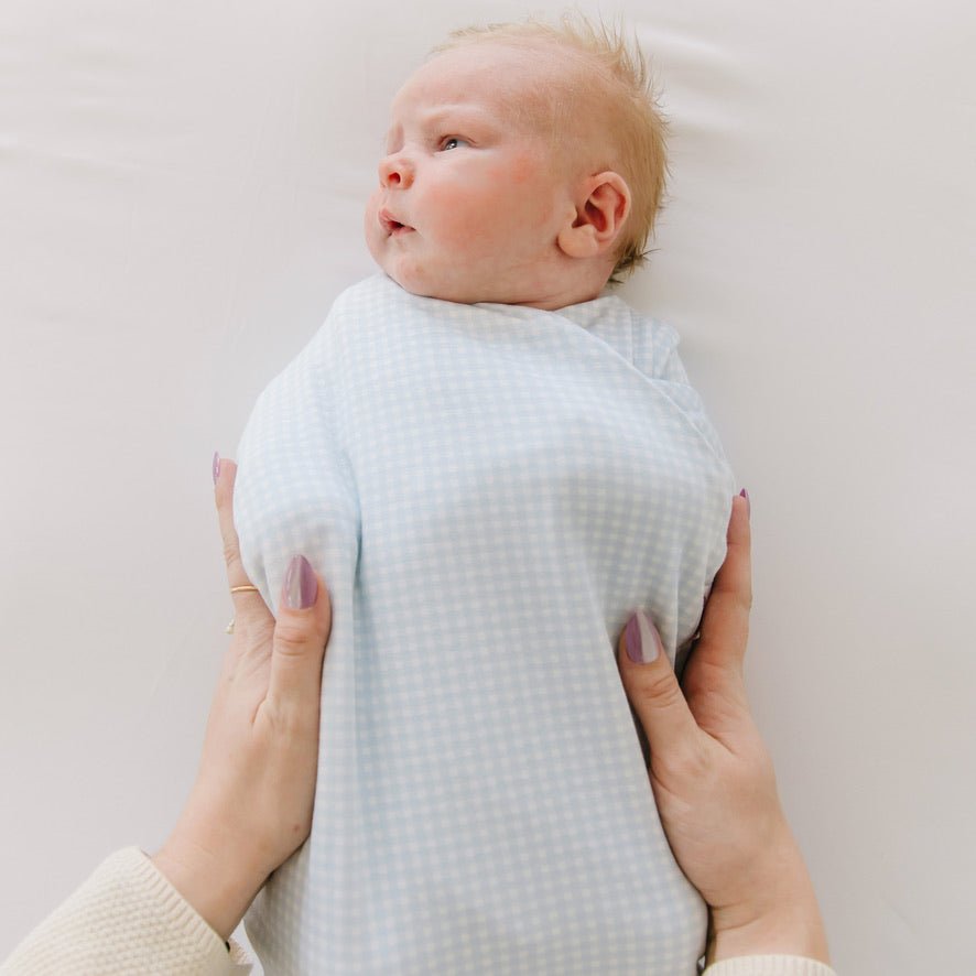 Silky modal short sleeve newborn essentials bundle in baby blue gingham design.