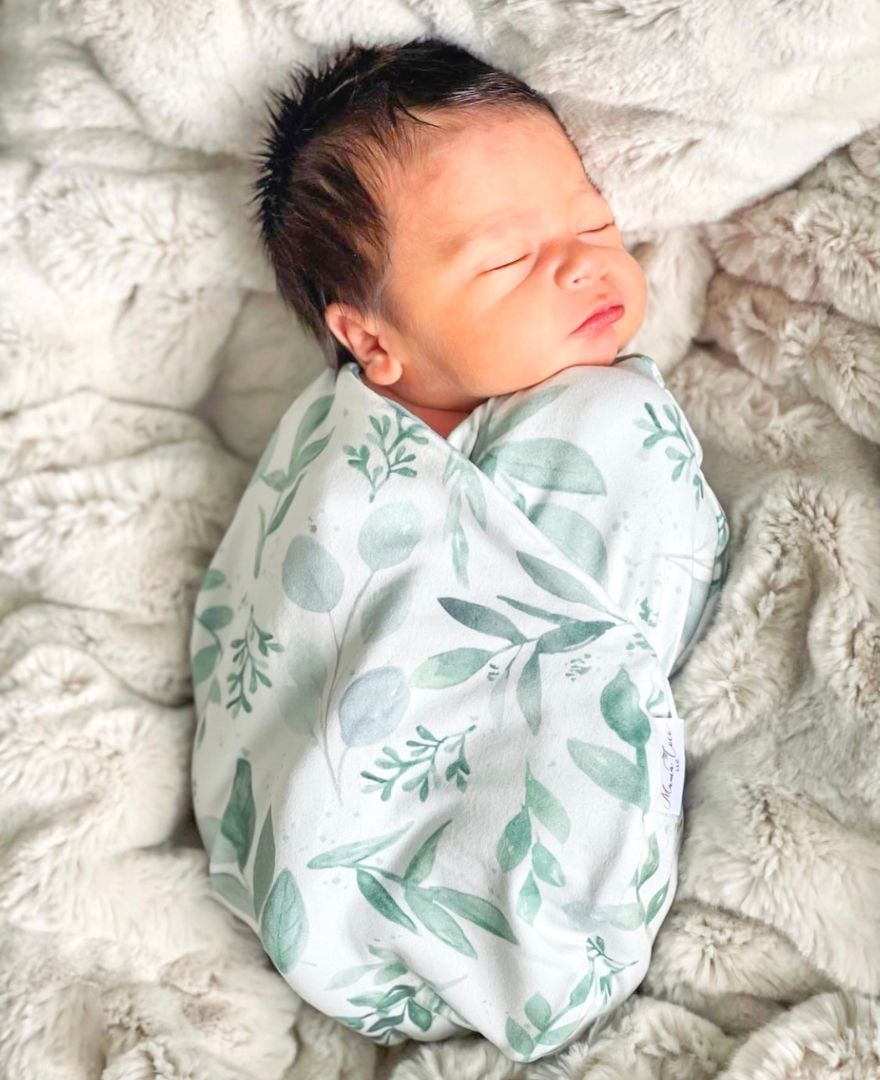 Classic-brushed short sleeve newborn essentials bundle in saged eucalyptus design.