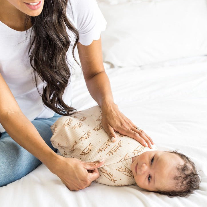Classic-brushed short sleeve newborn essentials bundle in sandy sunsets design.