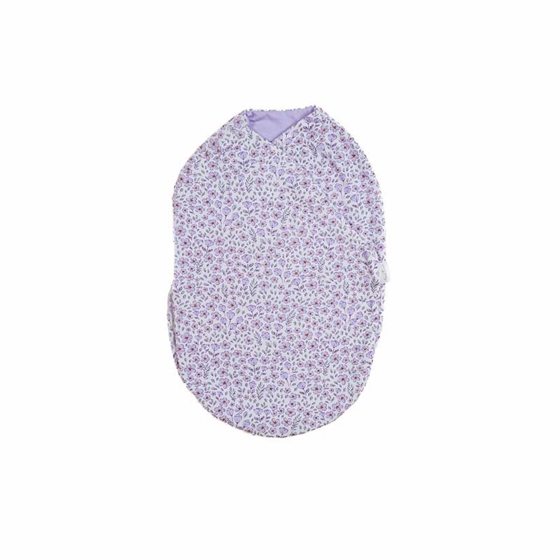 Cocoon swaddle baby blanket in Silky Modal fabric styles accented by Purple Posies florals.