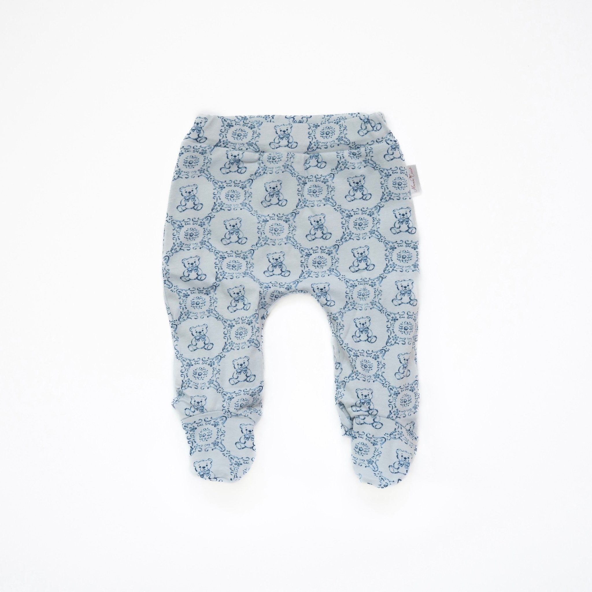 Bamboo cotton baby footie pants featuring our adorable Teddy Tiles design.