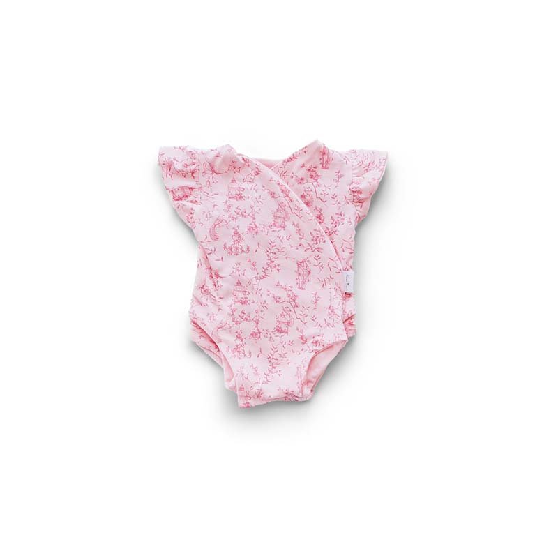 Flutter sleeve onesie for babies in whimsical garden design.