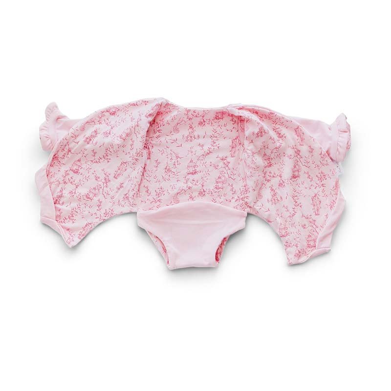 Reversible ruffle cuff long sleeve baby winged bodysuit.