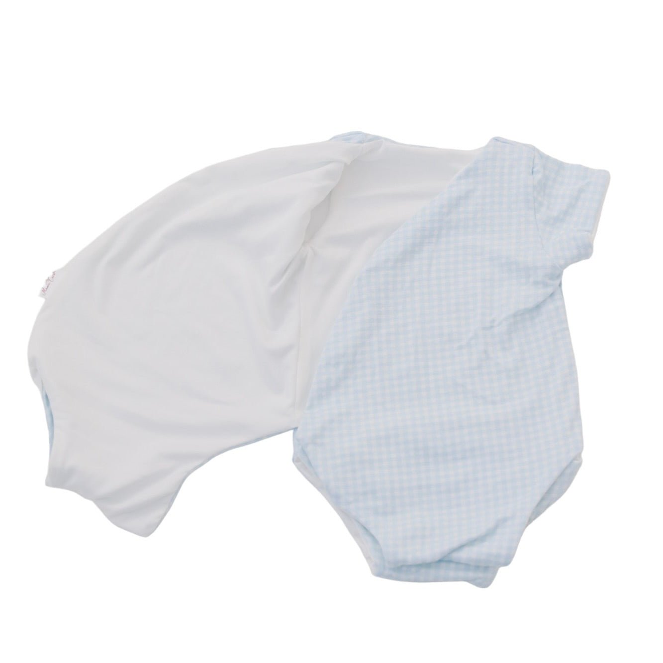 Short sleeved reversible winged bodysuit for babies in silky modal fabric.