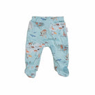 Soft and gentle baby footie pants made from bamboo cotton fabric in the World Traveler design.