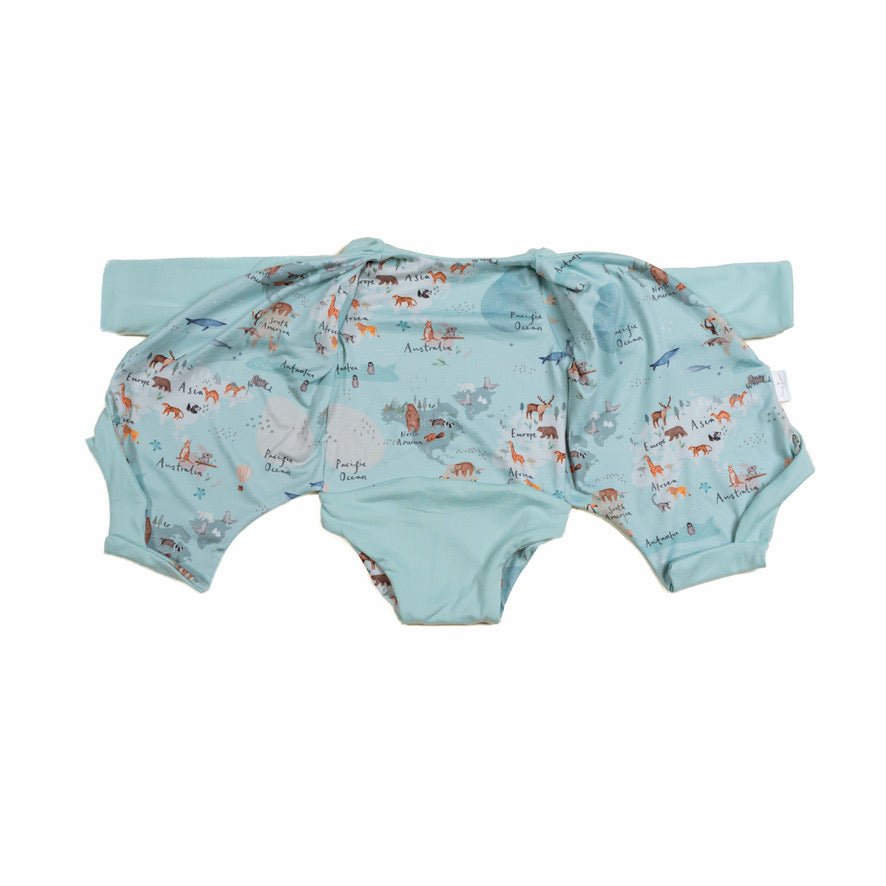 Long sleeved winged bodysuit for babies in classic brushed fabric.