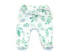 Soft and gentle baby footie pants made from bamboo cotton fabric in the Saged Eucalyptus design.