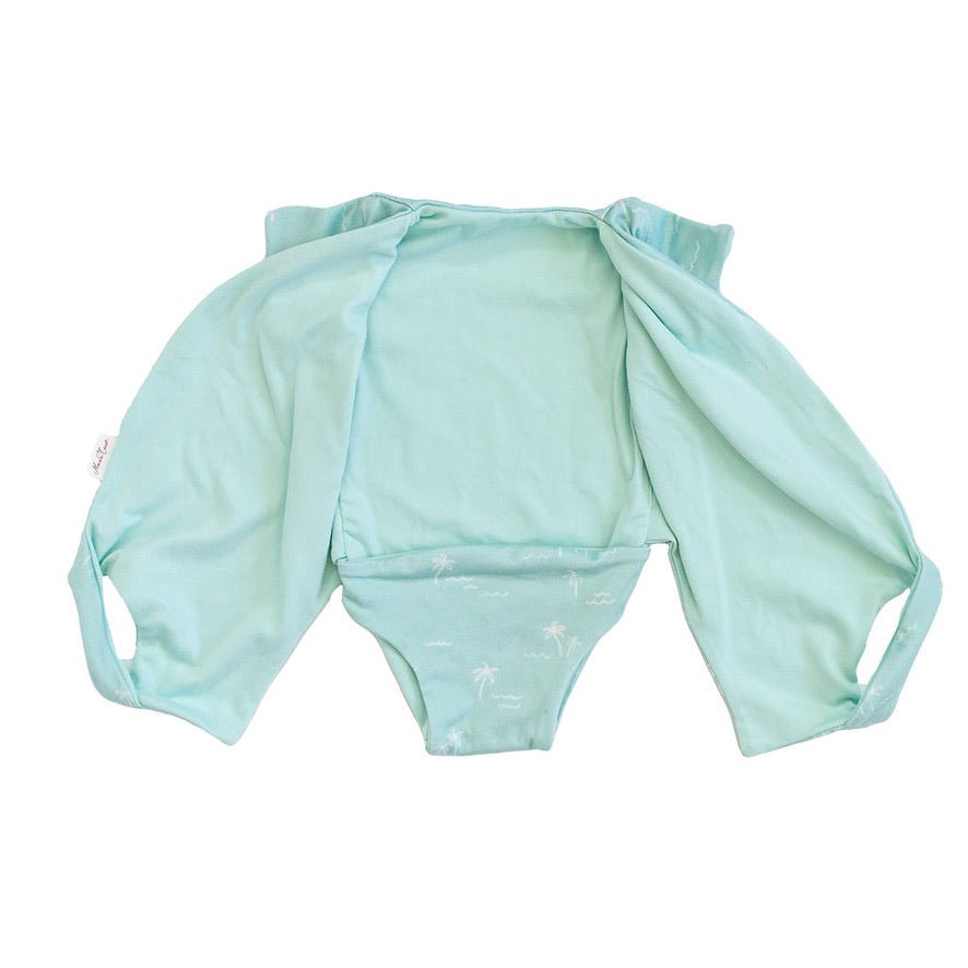Comfortable reversible short-sleeve winged bodysuit in Honeydew Palms with a soft classic brushed feel.