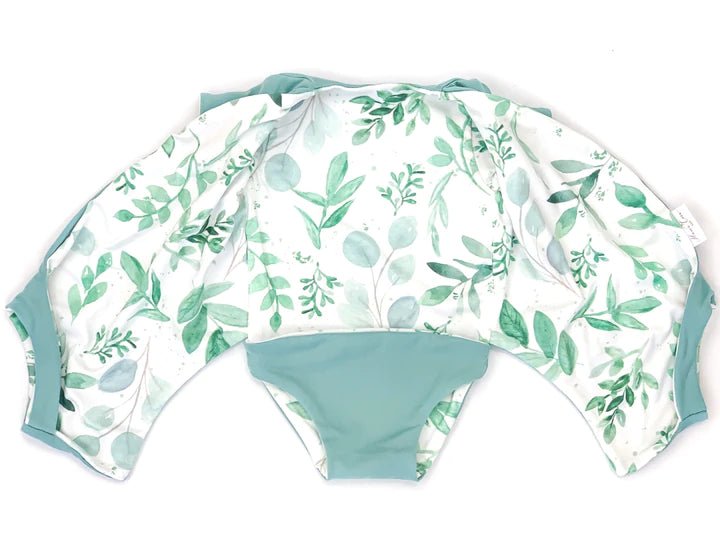 Saged Eucalyptus reversible short-sleeve winged bodysuit designed for cozy everyday outfits.