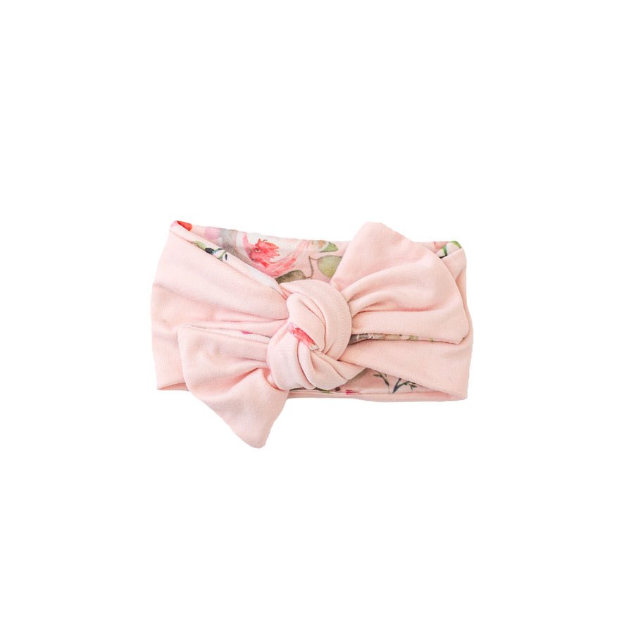 Cozy Peachy Rose Fields headwrap accented with a beautiful bow.