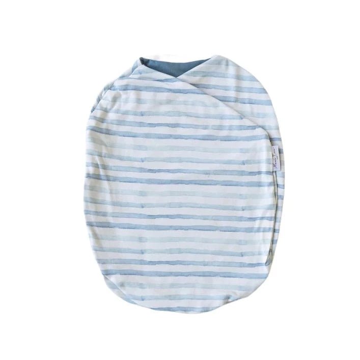 Gentle Silky Modal baby cocoon swaddle with classic Chambray Waves print.