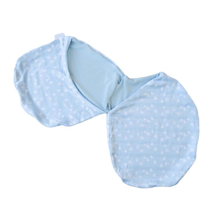 Silky Modal baby cocoon swaddle in Sailboat Shores for newborn comfort.